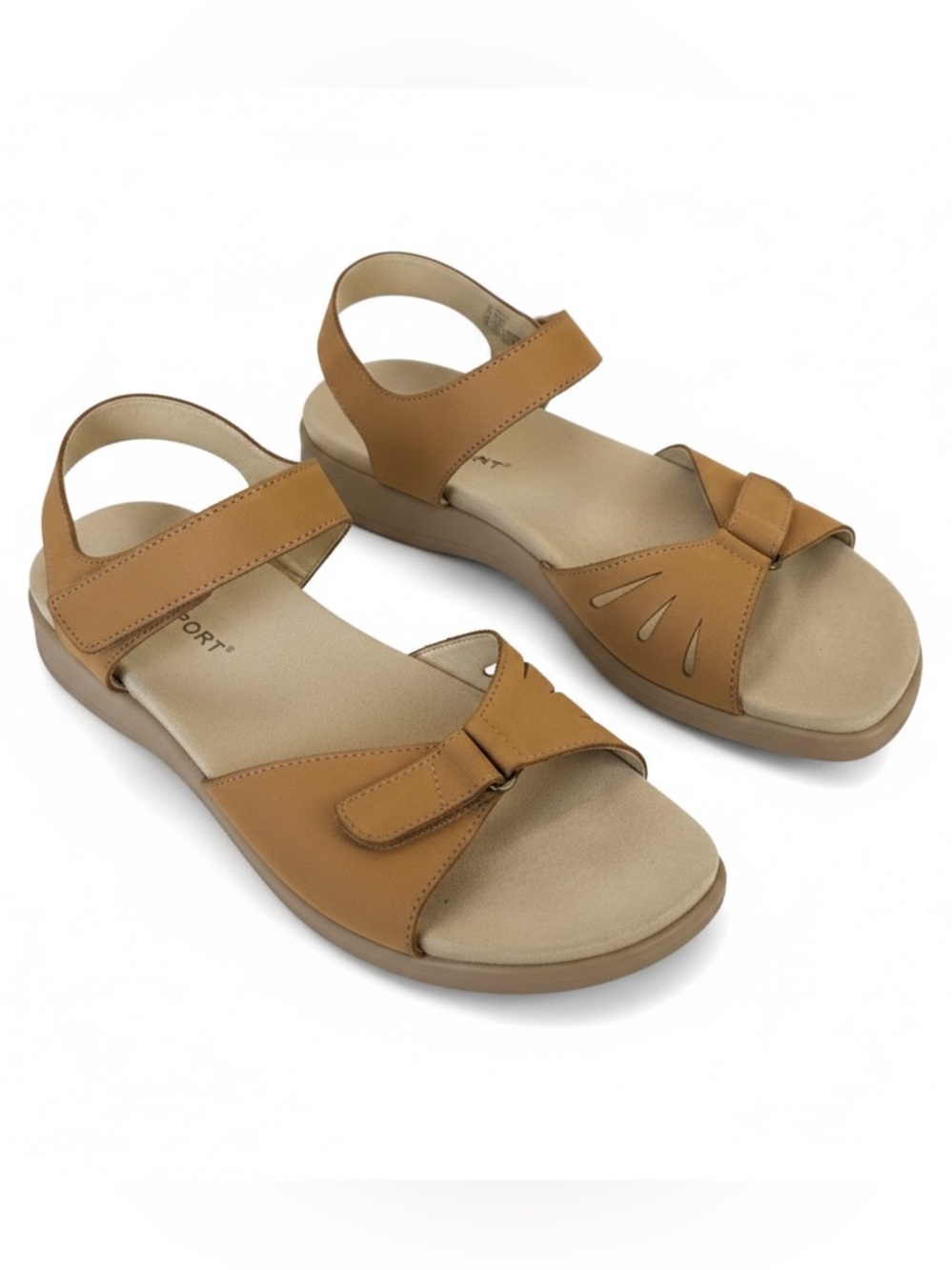 Rockport Leather Comfort Sandals Womens 10W Cognac Brown Hook Loop Comfort Shoes